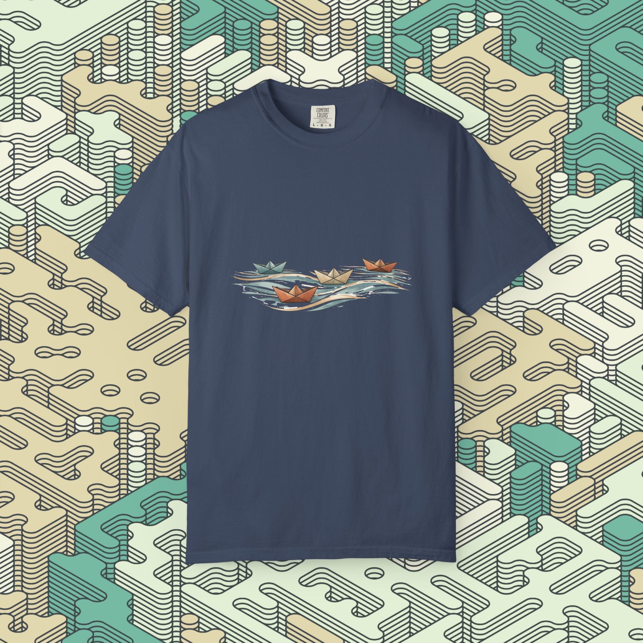 Boats Over Water Origami T-Shirt