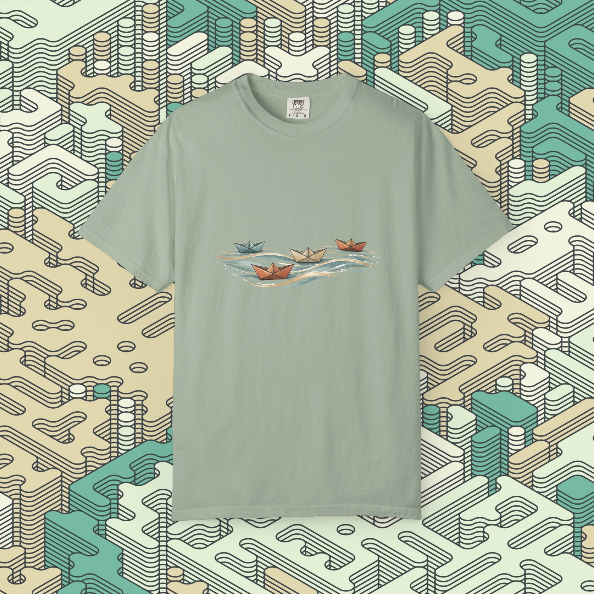 Boats Over Water Origami T-Shirt